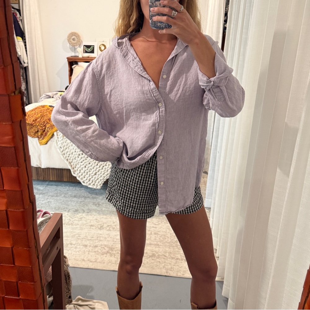 Banana Republic 100% Linen Lavender Button-Up Women's Top